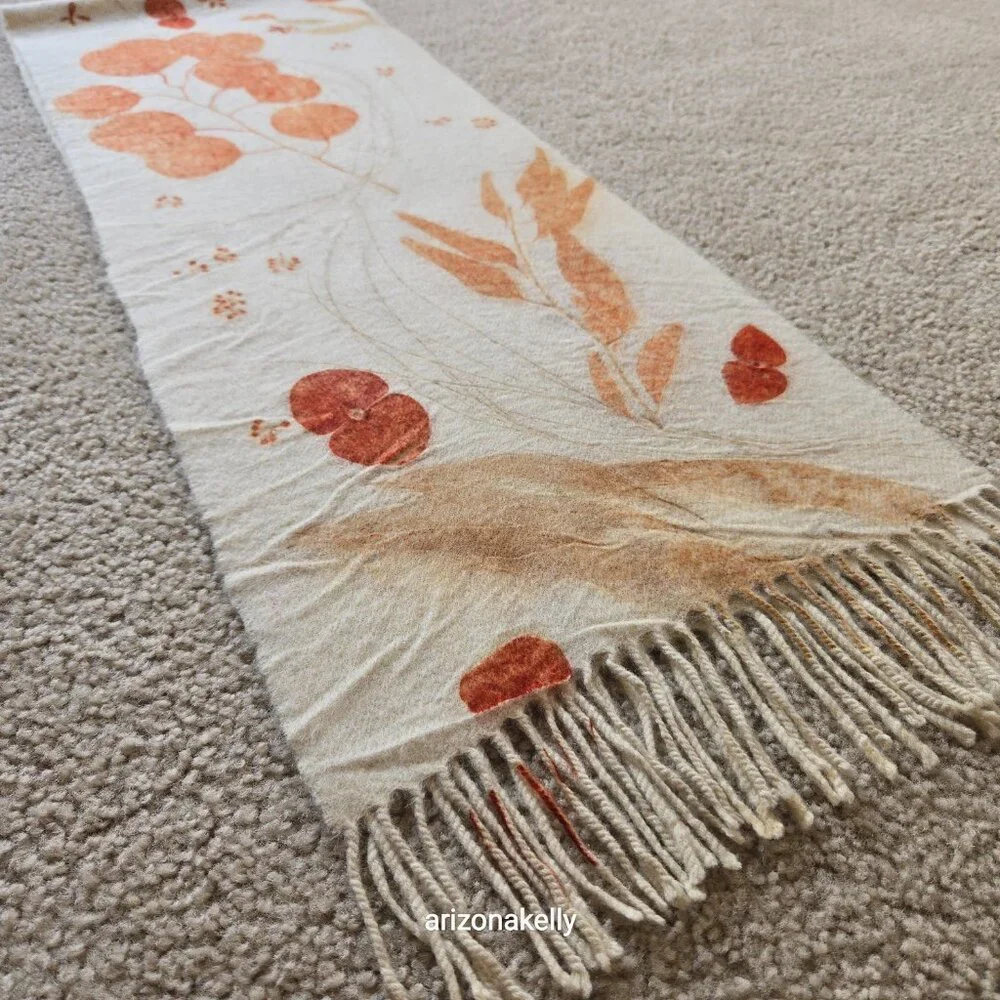 NWOT Handmade Wool Scarf Botanical Natural Dye Plants Eco Print Mayumix Designs